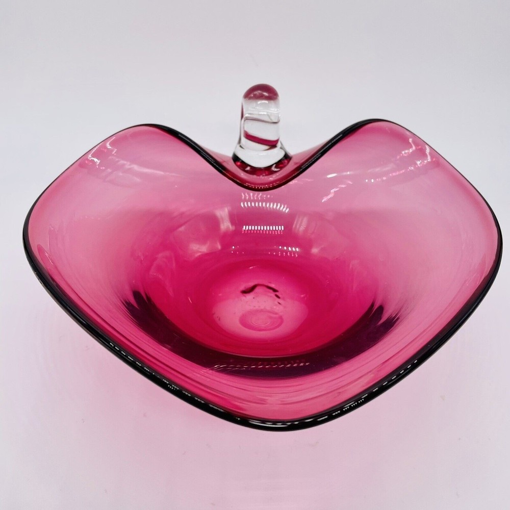 Pilgrim Cranberry Glass Valentine Heart Shaped Candy Nut Bowl 7"